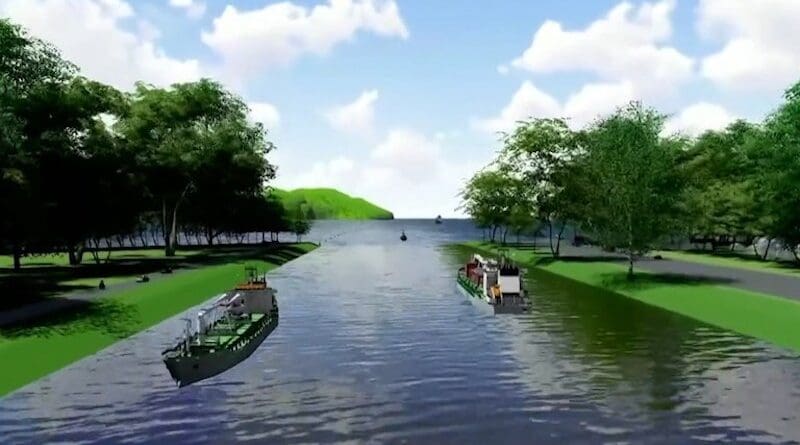 An artist’s rendering shows a section of the planned Funan-Techo Canal in Cambodia. Credit: Cambodia Ministry of Public Works and Transport video image via Facebook