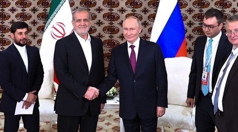 Iran's President Masoud Pezeshkian with Russian President Vladimir Putin. Photo Credit: Tasnim News Agency