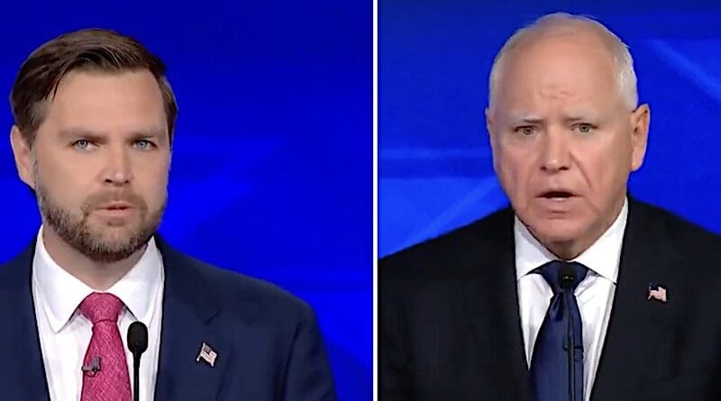 JD Vance and Tim Walz in vice presidential debate. Credit: JD Vance, X