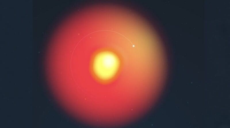Graphical depiction of Betelgeuse and the Betelbuddy. CREDIT: Lucy Reading-Ikkanda/Simons Foundation