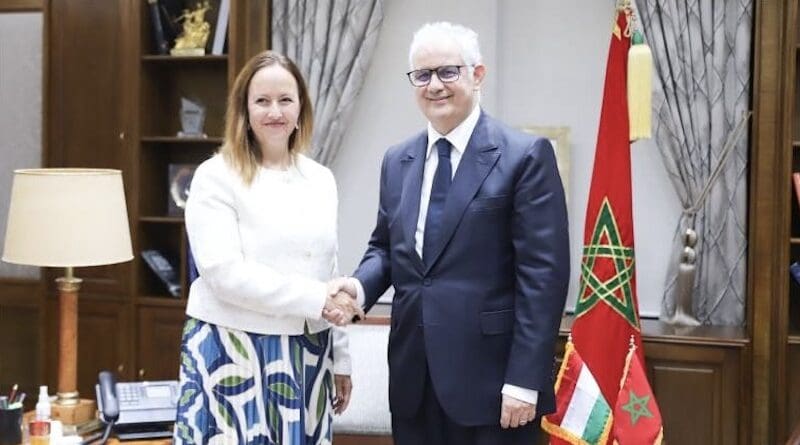 Katalin Bihari, Hungary's Deputy State Secretary for Economic Development with Morocco's Minister of Equipment and Water, Nizar Baraka.
