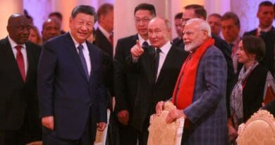 President of China Xi Jinping, President of Russia Vladimir Putin, and Prime Minister of India Narendra Modi during a concert ahead of an informal lunch for the heads of BRICS delegations held as part of the 16th BRICS summit in Kazan. Photo Credit: Alexandr Kryazhev, Photohost agency brics-russia2024.ru