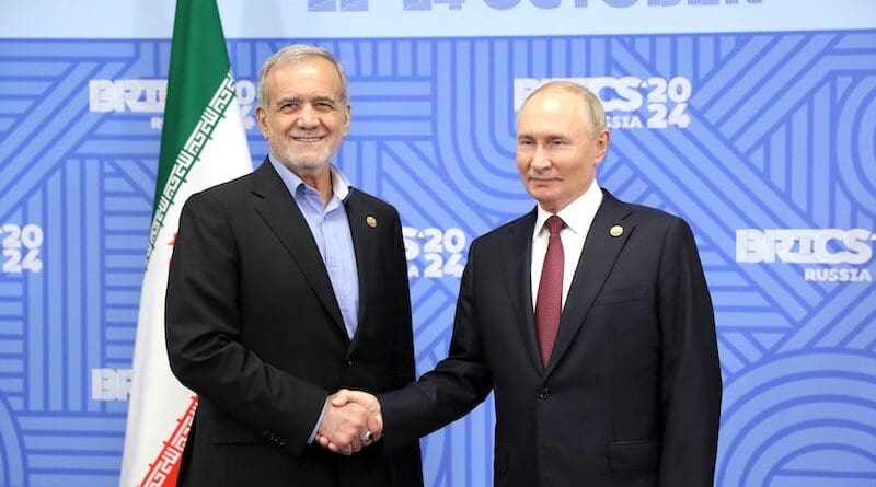 President of Iran Masoud Pezeshkian with Russia's President Vladimir Putin. Photo: Anatoliy Medved, brics-russia2024.ru Host Photo Agency