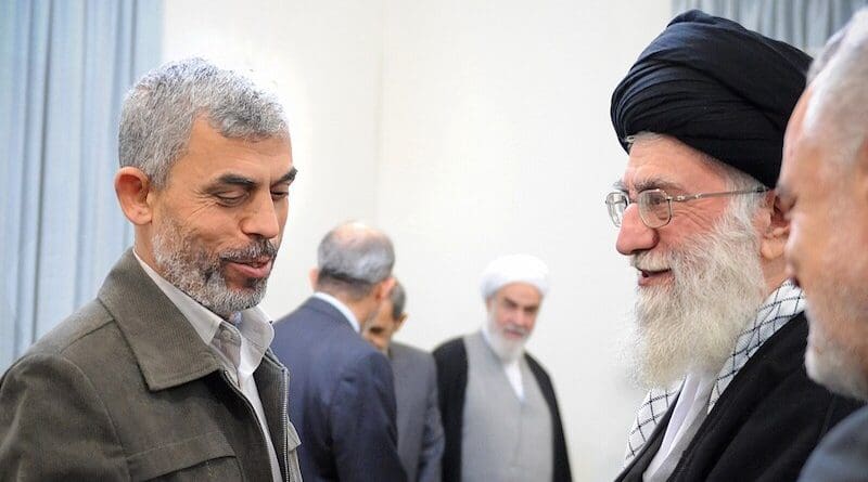 File photo of Hamas leader Yahya Sinwar with Iranian Supreme Leader Ali Khamenei. Photo Credit: Khamenei.ir