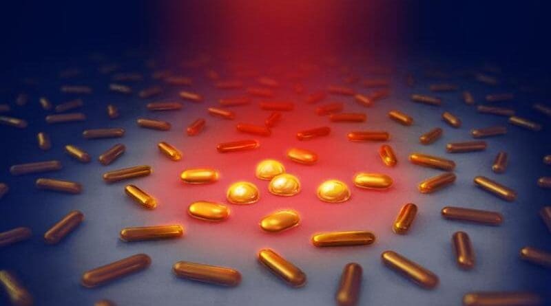 The illustration shows how the gold nanorods heat up when illuminated with NIR light. At temperatures above 120 degrees Celsius, the gold rods begin to change shape, and their optical properties change. CREDIT: Daniel Spacek, Neuron Collective, neuroncollective.com