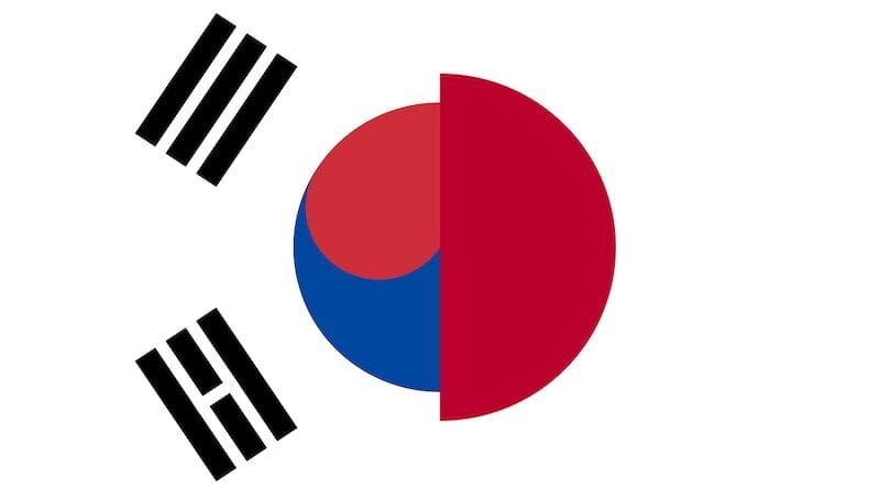 Flags of South Korea and Japan. Credit: Wikipedia Commons
