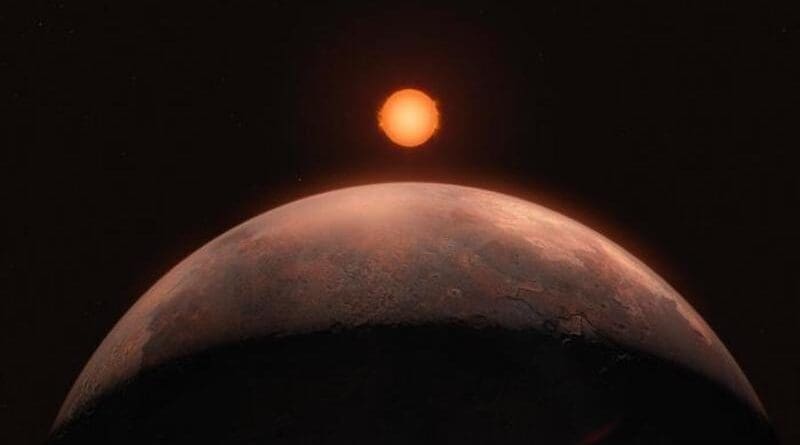 This artist’s impression shows Barnard b, a sub-Earth-mass planet that was discovered orbiting Barnard’s star. Its signal was detected with the ESPRESSO instrument on ESO’s Very Large Telescope (VLT), and astronomers were able to confirm it with data from other instruments. An earlier promising detection in 2018 around the same star could not be confirmed by these data. On this newly discovered exoplanet, which has at least half the mass of Venus but is too hot to support liquid water, a year lasts just over three Earth days. CREDIT: ESO/M. Kornmesser