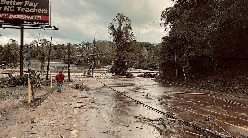Devastation in Asheville, North Carolina, caused by Hurricane Helene. Photo Credit: Bill McMannis, Wikipedia Commons