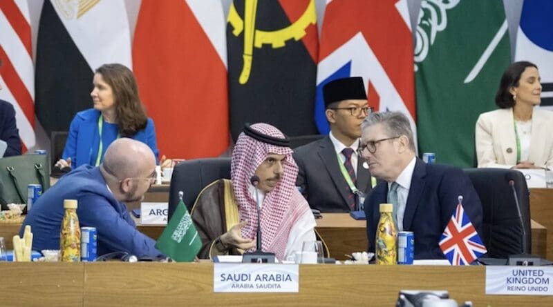 Saudi Foreign Minister Prince Faisal bin Farhan led the Kingdom’s delegation at the first session of the Group of 20 Summit in Rio de Janeiro. (SPA)