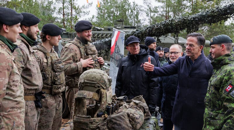 NATO Secretary General Mark Rutte visits the exercise Resolute Warrior 2024 of the NATO Multinational Brigade in the Ādaži Military Base and engages with the troops. Photo Credit: NATO