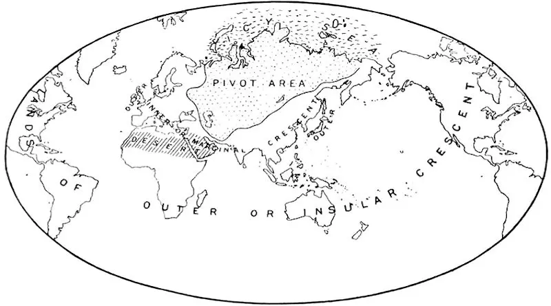 Map of the "Heartland Theory", as published by Mackinder in 1904. Credit: Wikipedia Commons