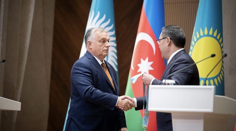 Hungary's Prime Minister Viktor Orbán is awarded the Supreme Order of the Turkic World during the Organization of Turkic States (OTS) Summit in Bishkek, Kyrgyzstan. Photo Credit: Cabinet Office of the Prime Minister