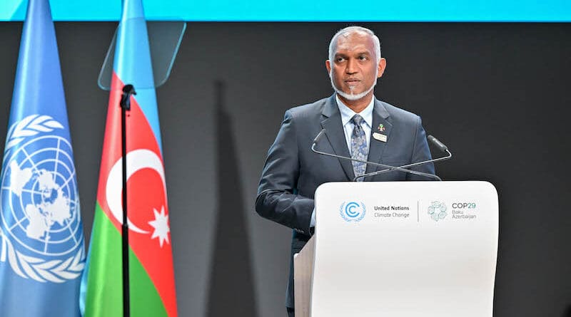 Maldives' President Mohamed Muizzu at the COP29 summit held in Baku, Azerbaijan. Photo Credit: Maldives Presidential Press Service