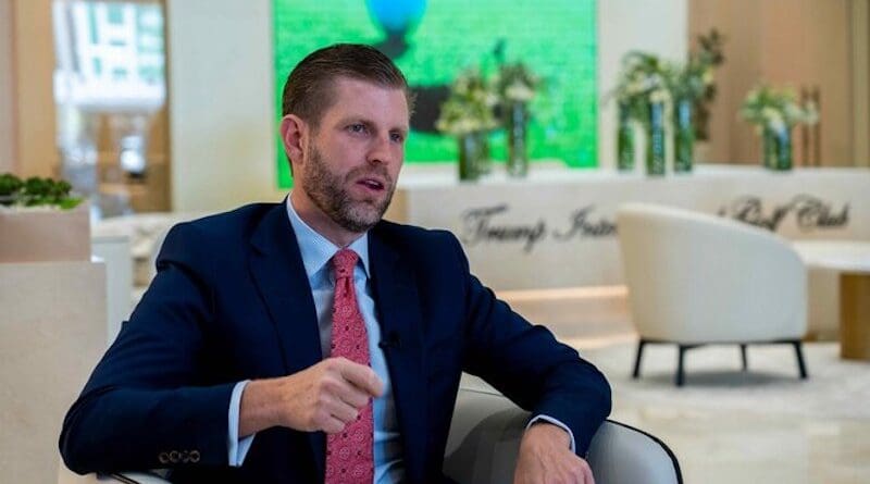 Eric Trump speaks to Arab News during an interview at the Dar Global office in Riyadh’s Olaya district on Thursday. AN photo by Abdulrahman bin Shalhoub
