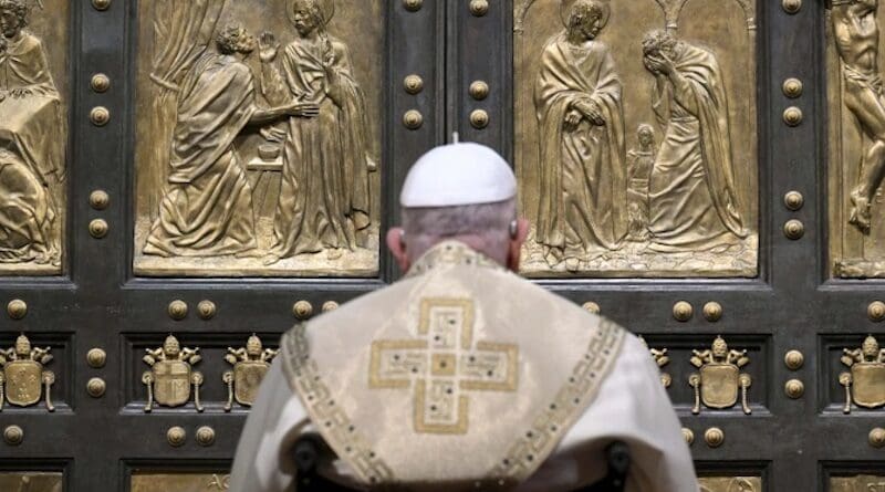 Pope Francis opened the Holy Door of St. Peter’s Basilica before Mass on Christmas Eve, Dec. 24, 2024, officially launching the Jubilee Year 2025. | Credit: Vatican Media
