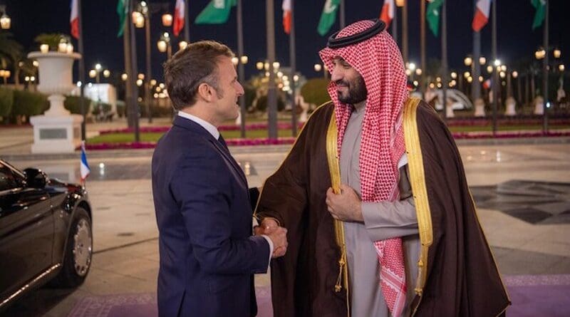 French President Emmanuel Macron arrived in Riyadh on Monday evening for an official visit to Saudi Arabia. (SPA)