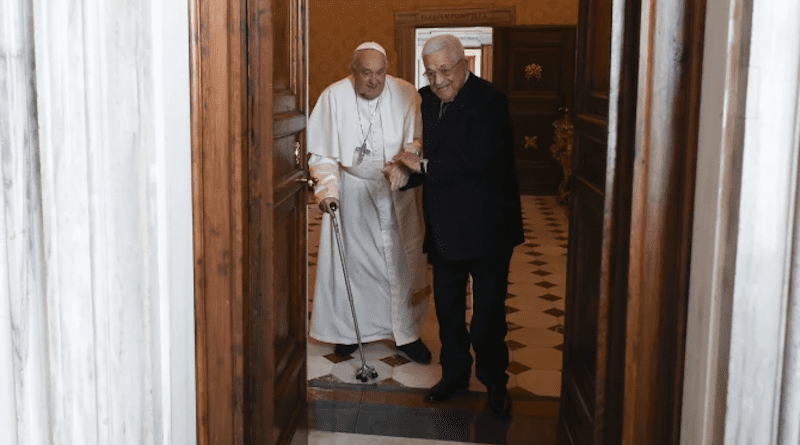 Pope Francis received Palestinian President Mahmoud Abbas at the Vatican on Dec. 12, 2024, for discussions focused on the humanitarian crisis in Gaza and prospects for peace in the Holy Land. | Credit: Vatican Media