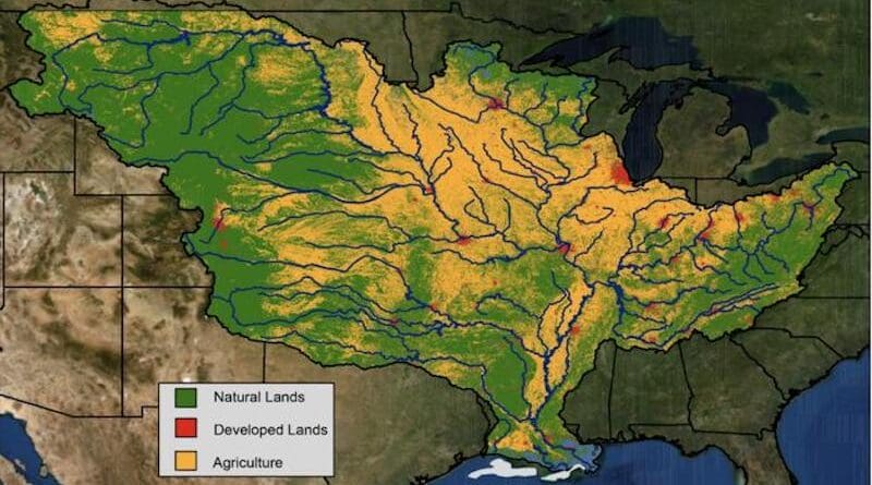 The Gulf of Mexico is fed by 33 major rivers that drain water from 31 states and 2 Canadian provinces. As opposed to a constant flow from sources above and below ground, a new study finds periods of heavy rain and runoff deliver the greatest amounts of fertilizer-derived nitrogen through creeks, rivers, and storm drains into the northern Gulf of Mexico, a team of scientists led by Boston College researchers reports in the journal Communications Earth and Environment. CREDIT: USGS