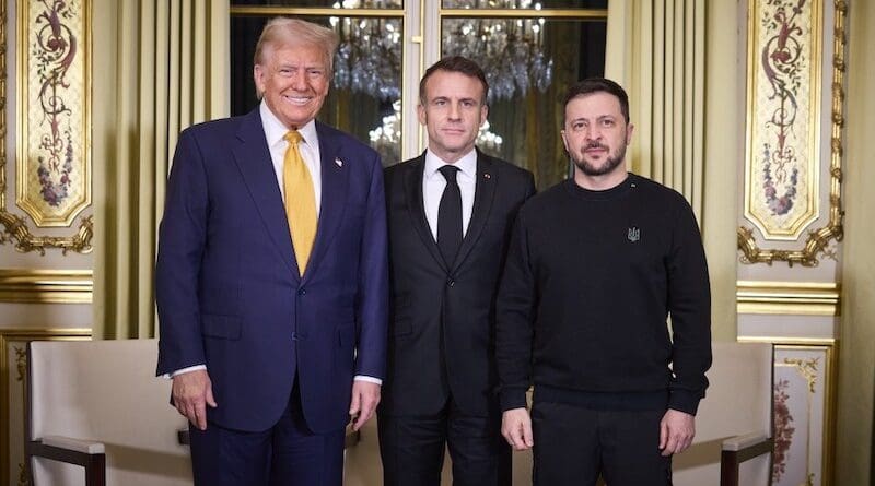 U.S. President-elect Donald Trump, France's President Emmanuel Macron and President of Ukraine Volodymyr Zelenskyy. Photo Credit: Ukraine Presidential Press Service