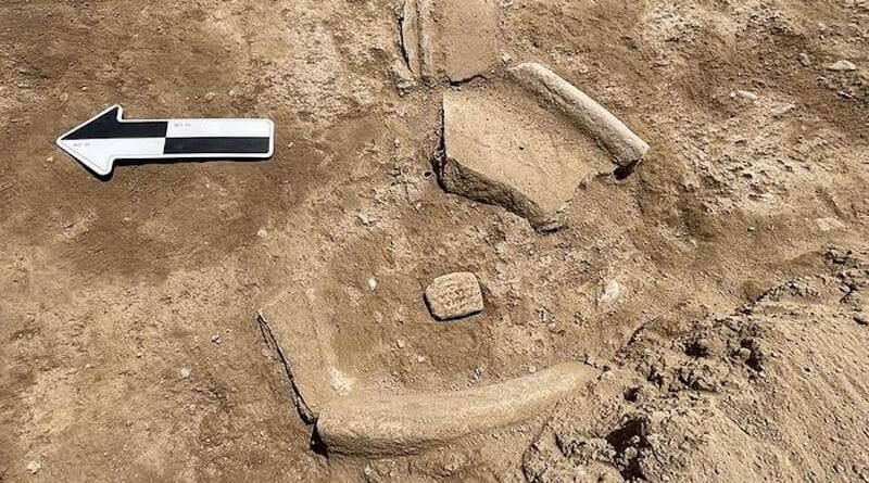 One of three clay cuneiform tablets discovered at the Middle Bronze Age site of Kurd Qaburstan in northeast Iraq. It was found in a debris-filled corridor in the lower town palace. Early interpretations of this tablet suggests dramatic events and possibly ancient warfare. CREDIT: Photo courtesy of Tiffany Earley-Spadoni