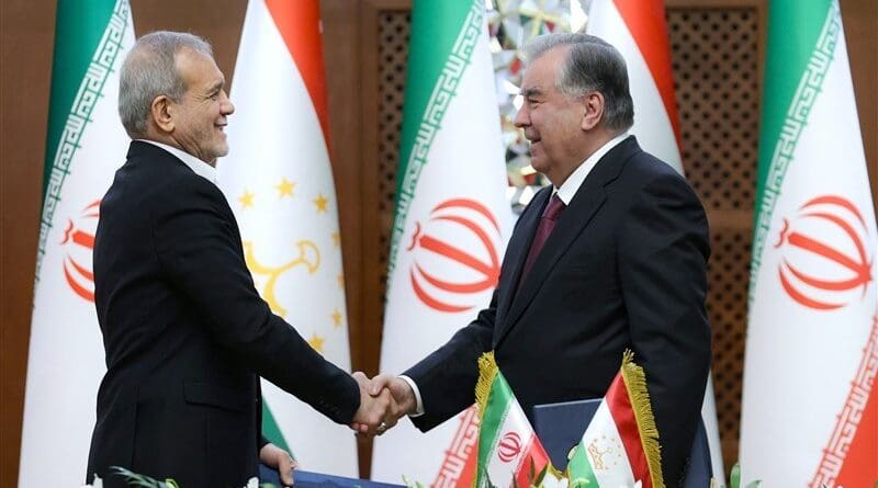 Iran's President Masoud Pezeshkian with Tajikistan's President Emomali Rahmon. Photo Credit: Tasnim News Agency