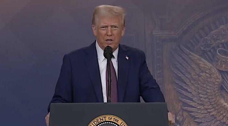 President Donald Trump gives virtual remarks to World Economic Forum in Davos. Photo Credit: White House video screenshot