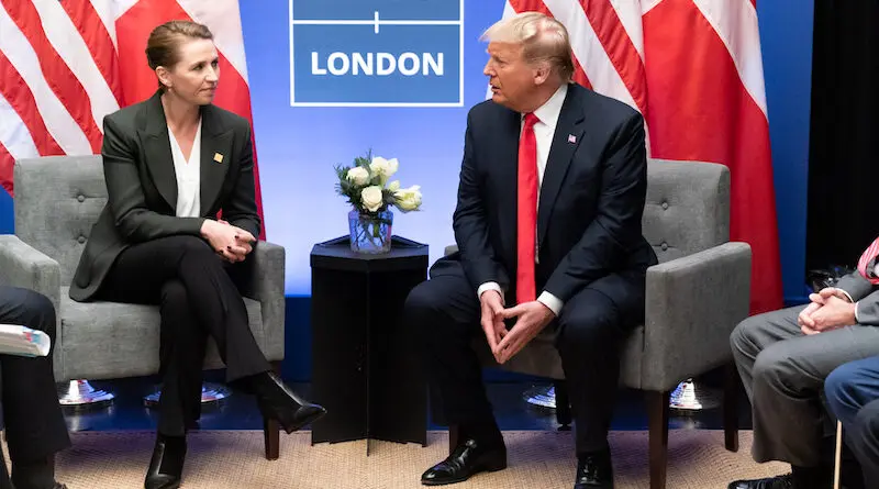 File photo of Denmark's Prime Minister Mette Frederiksen with then-President of the United States Donald Trump during a NATO meeting in London, United Kingdom, December 2019. Photo Credit: The White House, Wikipedia Commons