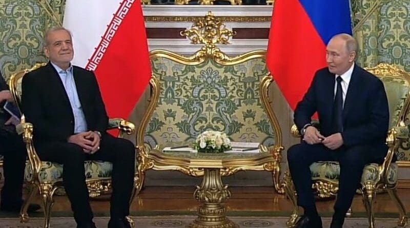 Iran's President Masoud Pezeshkian with Russia's President Vladimir Putin. Photo Credit: Tasnim News Agency