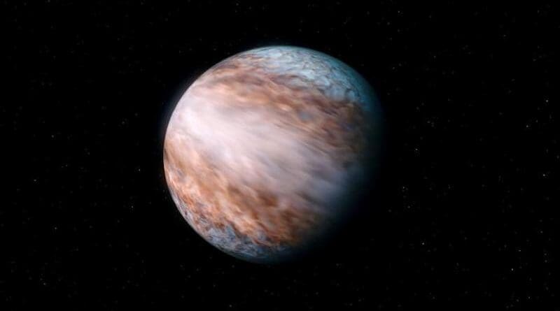 This artist’s visualisation of WASP-127b, a giant gas planet located about 520 light-years from Earth, shows its newly discovered supersonic jet winds that move around the planet’s equator. With a speed of 9 km per second (33 000 km/h), this is the fastest jetstream of its kind ever measured in the Universe. By tracking the speed of molecules in the atmosphere with the CRIRES+ instrument on ESO’s Very Large Telescope, researchers found that one side of the planet’s atmosphere is moving towards us and the other away from us. This indicates that there is a powerful wind current going around the planet. CREDIT: ESO/L. Calçada