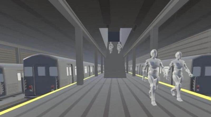 A screen capture from immersive subway scene shown to study participants using a VR headset CREDIT: Zhu Wang (Postdoc @ NYU Courant)