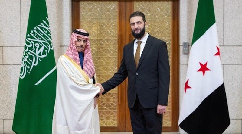 Saudi Arabia’s Foreign Minister Prince Faisal bin Farhan with Syrian leader Ahmed Al-Sharaa. Photo Credit: SPA