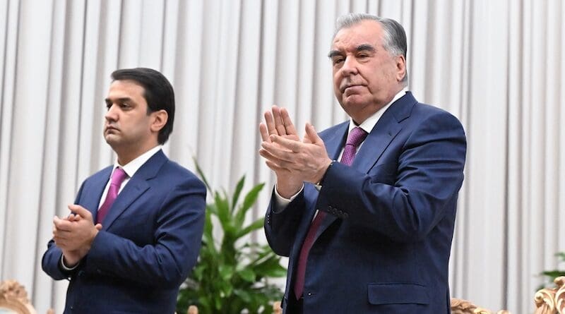 Emomali Rahmon with his son and heir-apparent Rustam Emomali. Photo Credit: Rustam Emomali’s official Facebook page