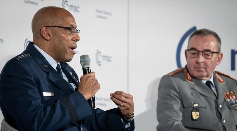 Air Force Gen. CQ Brown, Jr., chairman of the Joint Chiefs of Staff, speaks during a defense panel at the Munich Security Conference in Germany, Feb. 15, 2025. Photo Credit: Navy Chief Petty Officer James Mullen