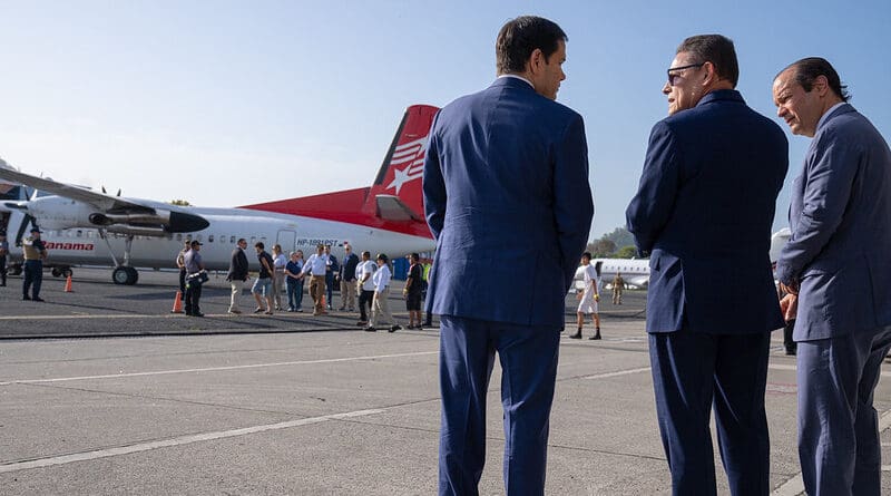 Secretary Marco Rubio observes a chartered repatriation flight in Panama City, Panama, February 3, 2025. (Official State Department photo by Freddie Everett)