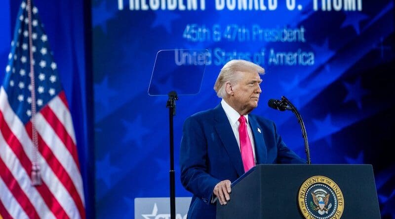 US President Donald Trump speaking at CPAC. Photo Credit: POTUS, X