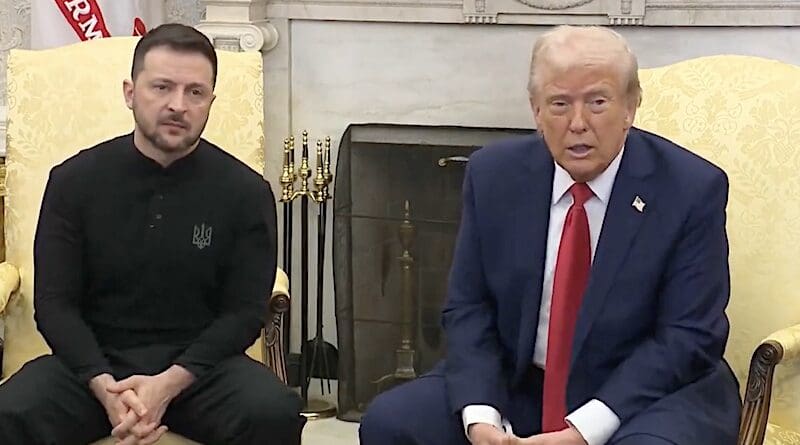 U.S. President Donald Trump meets with Ukraine's President Volodymyr Zelenskyy at the White House in Washington, Feb. 28, 2025. Photo Credit: White House video screenshot