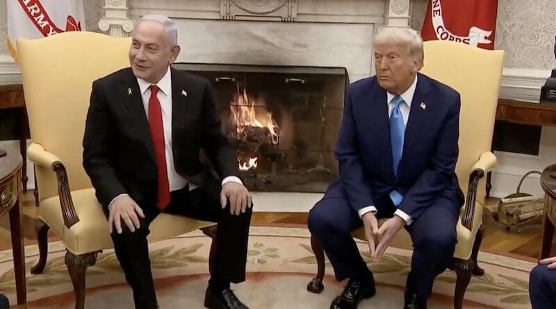 President Donald Trump meets with Israeli Prime Minister Benjamin Netanyahu in the Oval Office of the White House in Washington, Feb. 4, 2025. Photo Credit: White House video screenshot