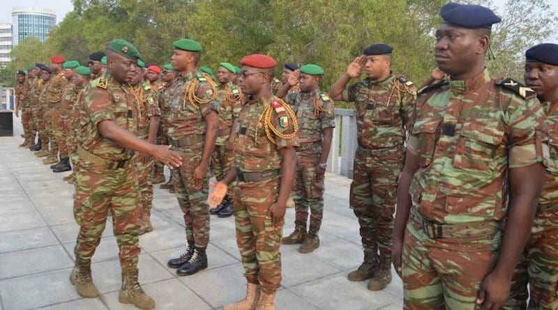 Chief of Staff of the Beninese Armed Forces Gen. Fructueux Gbaguidi honors Soldiers at the Place du Souvenir in Cotonou on January 16, 2025. GOVERNMENT OF BENIN
