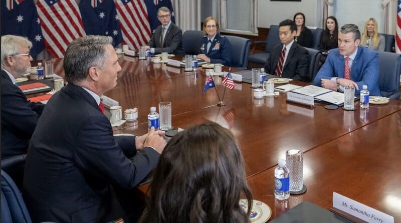 Defense Secretary Pete Hegseth hosts a bilateral exchange with Australian Deputy Prime Minister Richard Marles at the Pentagon, Feb. 7, 2025. Photo Credit: Air Force Senior Airman Madelyn Keech