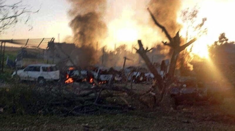 Fires sparked by Junta airstrikes in Leik Sin Taung village, Kyunhla township, Myanmar, Nov. 17, 2024. (Kyunhla Activists' Group)