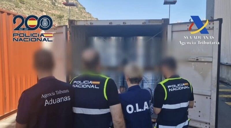 Spanish police and customs officials seizing illicit chemicals that were to be shipped to Russia in October. Photo Credit: Spain's Interior Ministry