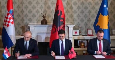 The signing of the defence declaration between Croatia, Albania and Kosovo in Tirana on Tuesday. Photo: Croatian Ministry of Defence