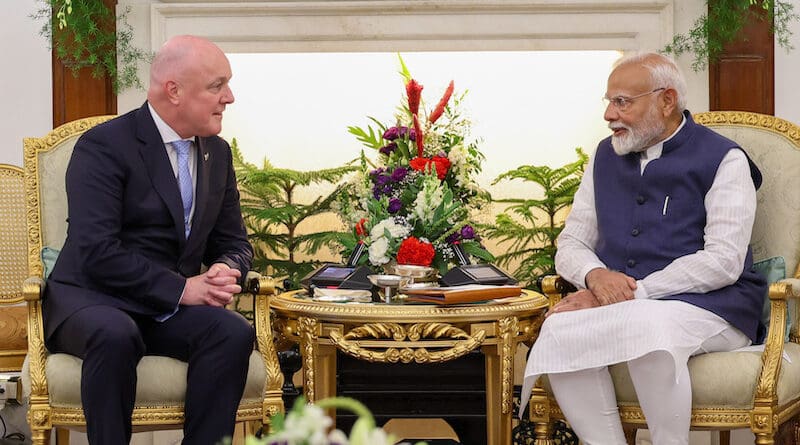 India's PM Narendra Modi meets the Prime Minister of New Zealand, Mr. Christopher Luxon at Hyderabad House, in New Delhi on March 17, 2025. Photo Credit: India PM Office