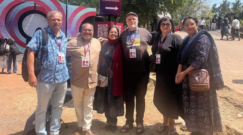With Uwe and Gabi von Seltmann and MBILF curator Sabin Iqbal at MBILF 2025 - Photo by KM Seethi
