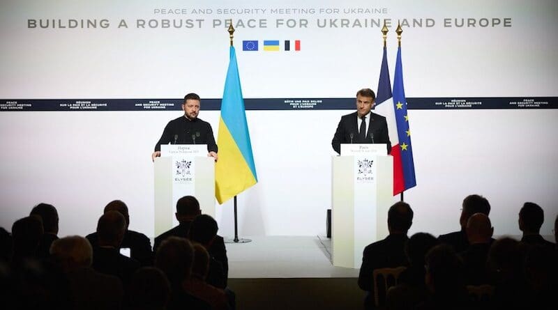 Ukraine’s President Volodymyr Zelenskyy and French President Emmanuel Macron during a press conference in Paris, March 26. Photo Credit: Ukraine Presidential Press Service
