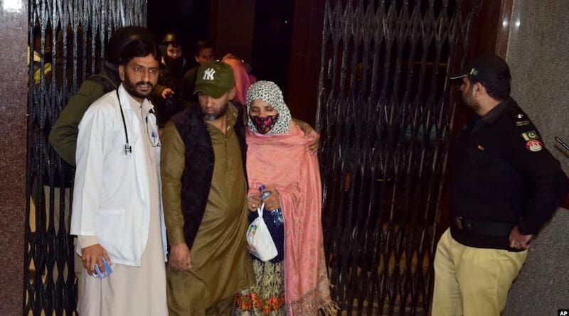 Passengers rescued by security forces from the Jaffar Express passenger train attacked by Balochistan Liberation Army (BLA) insurgents arrive at a railway station in Quetta, Pakistan, March 12, 2025. Photo Credit: Sarah Zaman, VOA, Wikipedia Commons