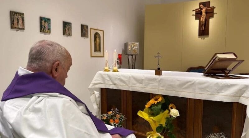 The first photo of Pope Francis since he entered Gemelli Hospital on February 14, 2025. | Credit: Holy See Press Office