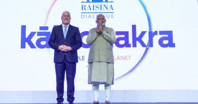 The Prime Minister of New Zealand Christopher Luxon and India's Prime Minister Narendra Modi attend the Raisina Dialogue 2025, in New Delhi on March 17, 2025. Photo Credit: PM India Office
