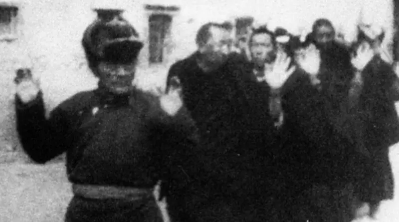 Tsarong Dazang Dramdul and several Tibetan monks captured by China's PLA in March 1959. Photo Credit: Author unknown, Wikipedia Commons