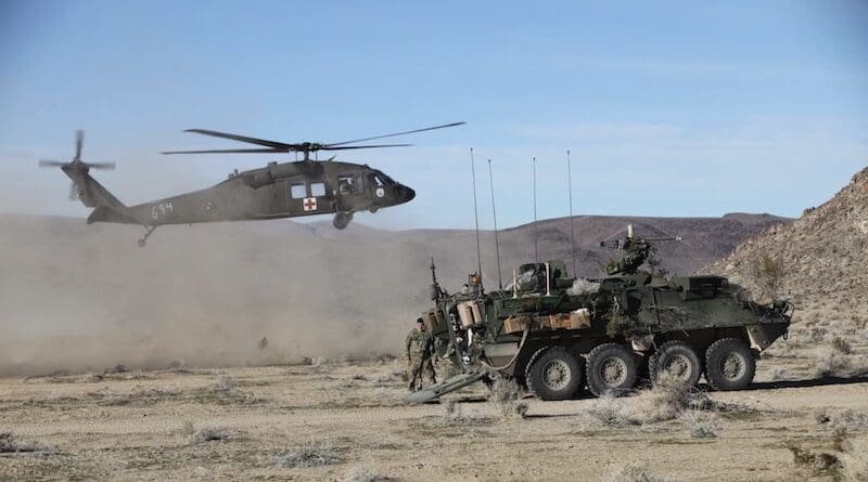File Photo From 2017: A UH-60 Black Hawk lands outside of the 1st Stryker Brigade Combat Team, 25th Infantry Division Tactical Operations Center, at the National Training Center, Ft. Irwin, Calif. Photo Credit: Army Sgt. Michael Spandau